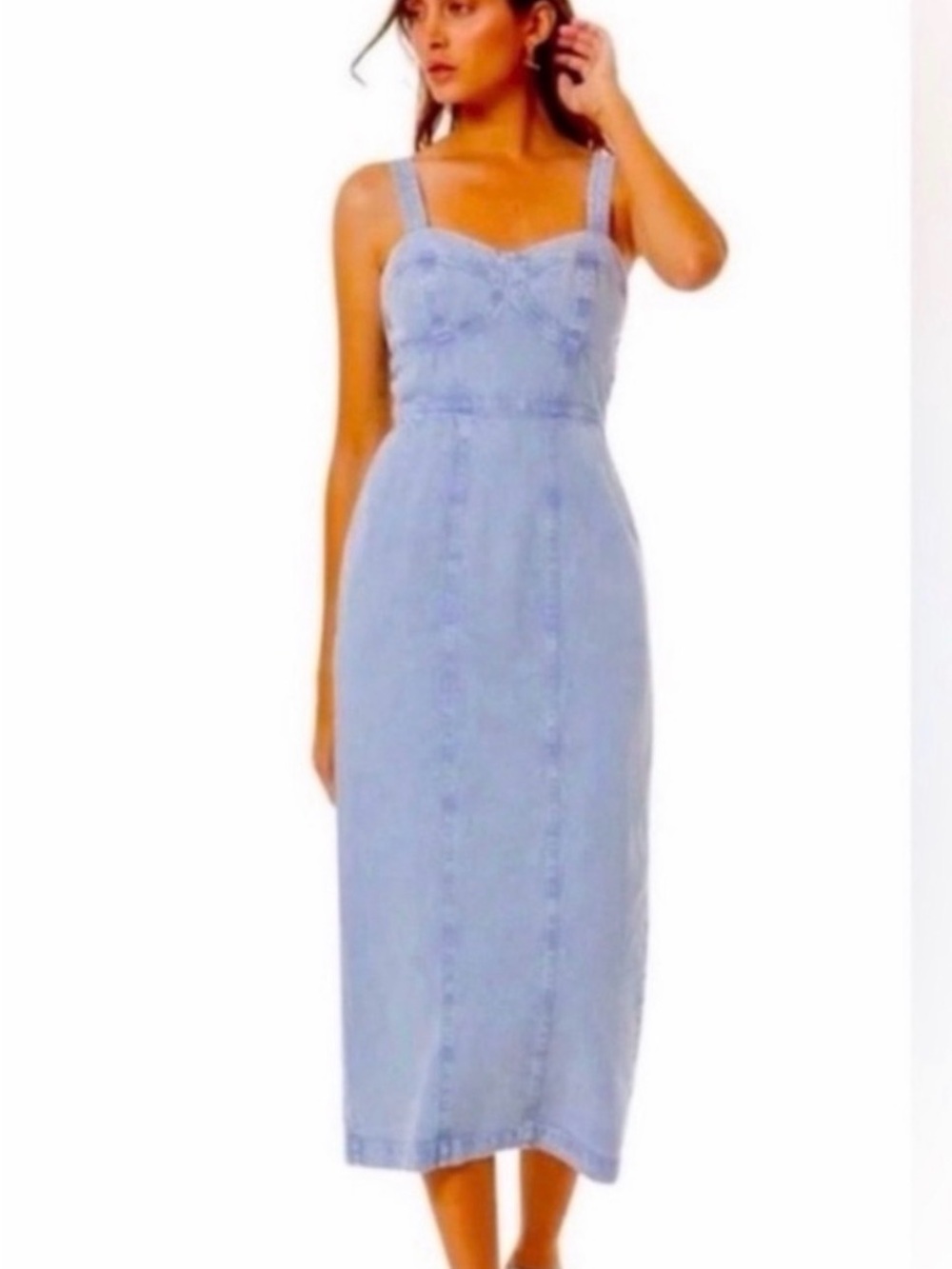 Young Fabulous & Broke Blue Denim Midi Dress with Sweetheart Neckline size small